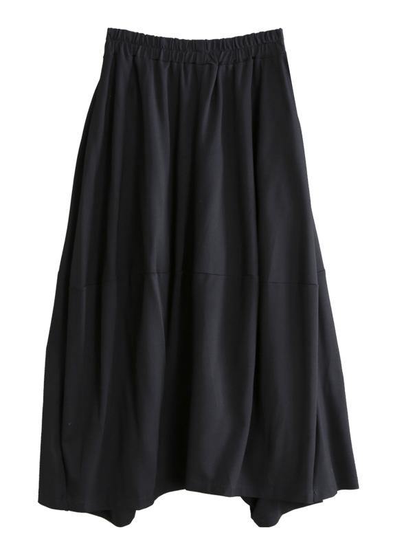 Women black cotton skirt elastic waist asymmetric skirt - SooLinen