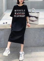 Women black side open cotton tunics for women back hollow out cotton robes summer Dress - SooLinen