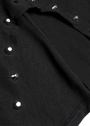 Women black v neck Cotton quilting clothes Rivet summer Dresses - SooLinen