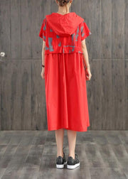 Women blended Long Shirts Plus Size Loose Casual Literary Graffiti Print Hooded Dress - SooLinen