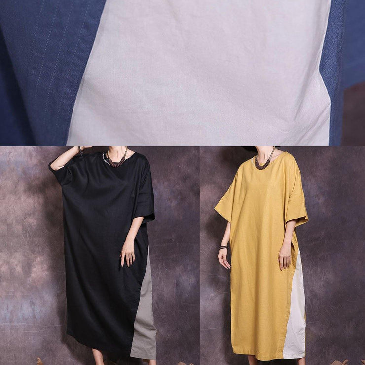 Women blue o neck cotton clothes half sleeve A Line summer Dresses - SooLinen