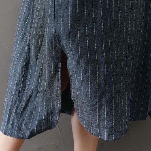 Frauen-Baumwoll-Leinen-Outfit plus Größe, lockeres Hemdkleid mit unregelmäßigem Saum und Streifen