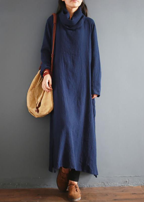 Women cotton tunics for women Fitted Turtleneck Split Loose Cotton Vintage Winter Dress