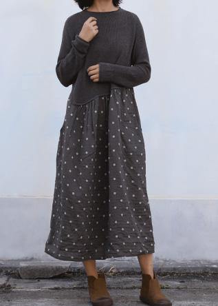 Women dark gray Sweater dress outfit Beautiful big hem DIY patchwork knit dresses - SooLinen