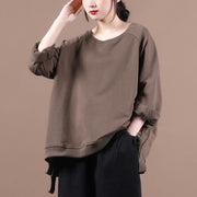 Women dark gray clothes For Women o neck Art fall tops - SooLinen