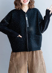 Women fall black knitted blouse plus size zippered clothes For Women - SooLinen