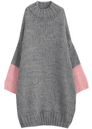 Women gray Sweater knit top pattern Upcycle o neck Batwing Sleeve knit dress - SooLinen