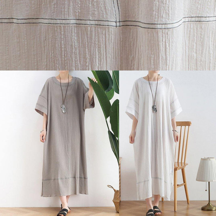 Women gray linen clothes o neck baggy Dresses summer Dresses - SooLinen
