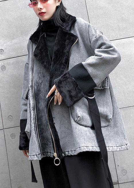 Women gray thick fine clothes For Women Sleeve zippered big pockets jackets - SooLinen