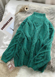 Women green Sweater dress outfit plus size high neck thick daily  knit dress - SooLinen