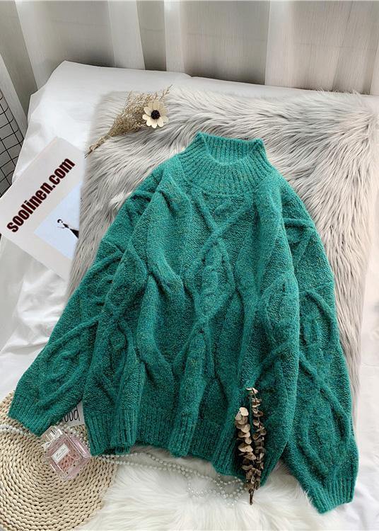 Women green Sweater dress outfit plus size high neck thick daily  knit dress - SooLinen
