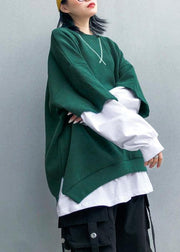 Women green cotton clothes false two pieces Dresses o neck top - SooLinen