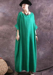 Women green linen cotton dress loose waist summer Dresses - SooLinen