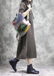 Women high neck Sweater weather Moda dark khaki side open daily knitwear fall - SooLinen