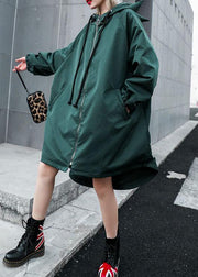 Women hooded Fine clothes green loose women coats fall - SooLinen