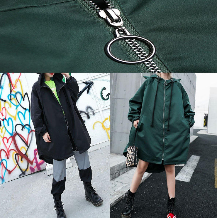 Women hooded Fine clothes green loose women coats fall - SooLinen