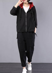 Women hooded cotton clothes Photography black coats fall - SooLinen