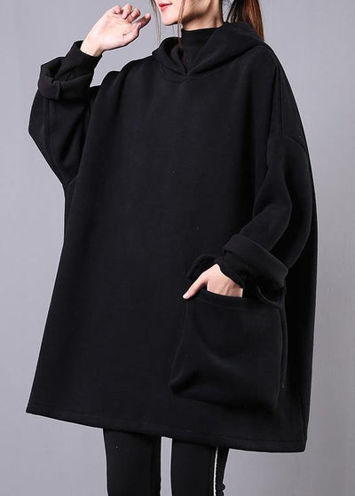 Women hooded thick cotton clothes For Women Sewing black tops - SooLinen