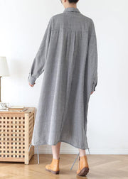 Women lapel Batwing Sleeve fall tunic pattern Fashion Ideas black striped Plus Size Dresses - SooLinen