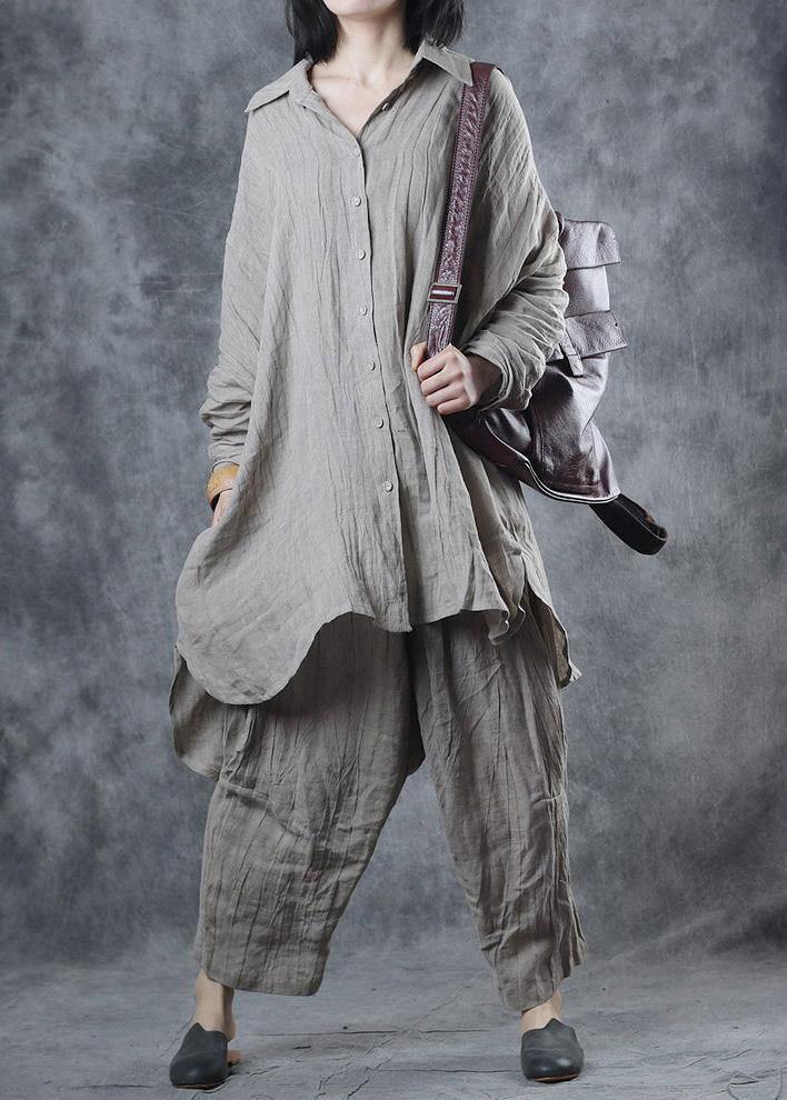 Women lapel Batwing Sleeve linen shirts women design nude top - SooLinen