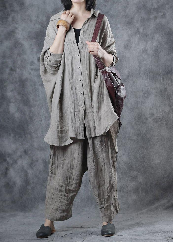 Women lapel Batwing Sleeve linen shirts women design nude top - SooLinen