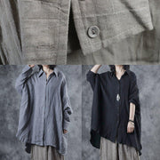 Women lapel Batwing Sleeve linen shirts women design nude top - SooLinen