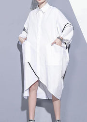 Women lapel asymmetric Tunics Tutorials white Dress - SooLinen