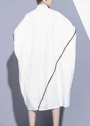 Women lapel asymmetric Tunics Tutorials white Dress - SooLinen
