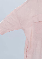 Women lapel collar linen clothes For Women Inspiration pink Dresses summer - SooLinen