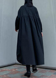 Women low high design cotton spring Tunic Runway black A Line Dresses - SooLinen