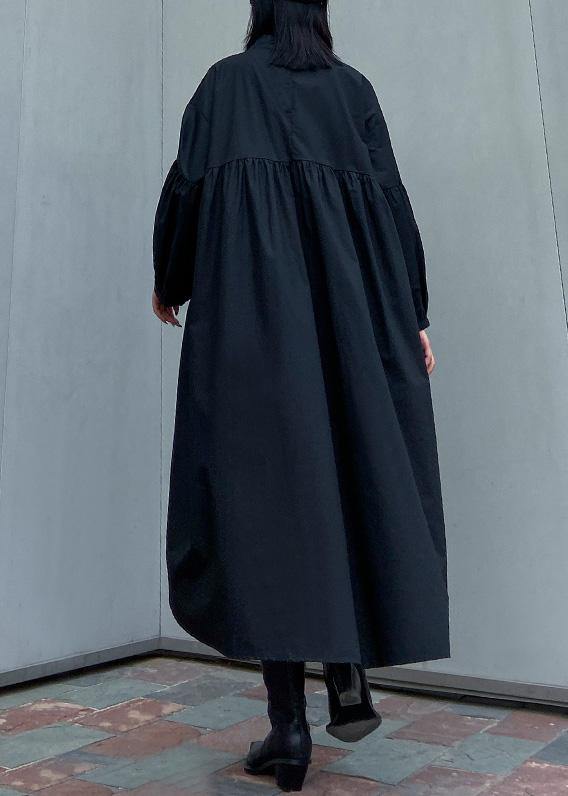 Women low high design cotton spring Tunic Runway black A Line Dresses - SooLinen