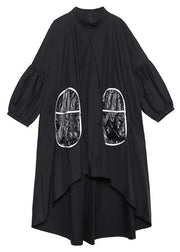 Women low high design cotton spring Tunic Runway black A Line Dresses - SooLinen