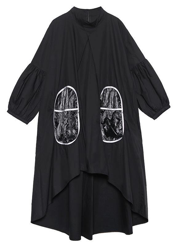 Women low high design cotton spring Tunic Runway black A Line Dresses - SooLinen