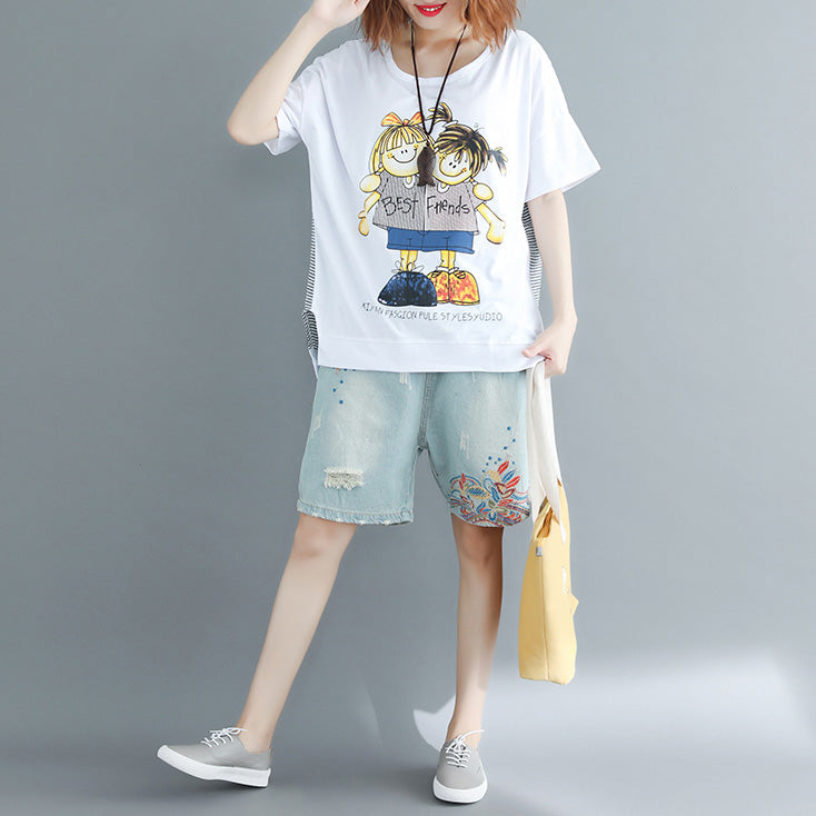 Women o neck cotton Long Shirts 2025 design white print box tops