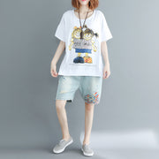 Women o neck cotton Long Shirts 2025 design white print box tops