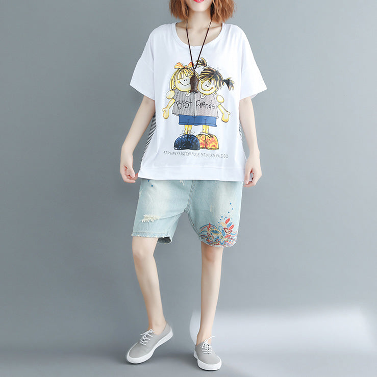 Women o neck cotton Long Shirts 2025 design white print box tops
