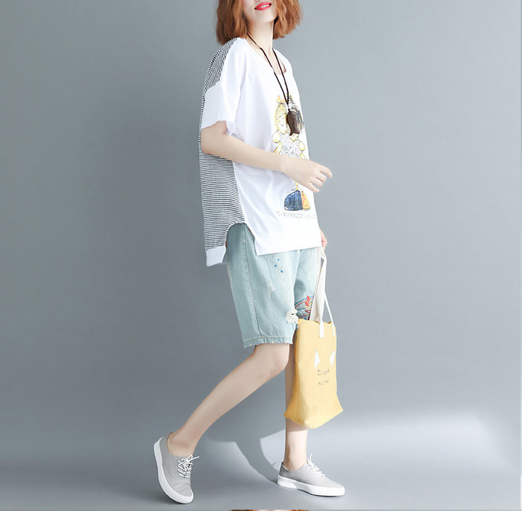 Women o neck cotton Long Shirts 2025 design white print box tops