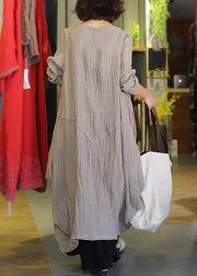 Women patchwork linen Robes Sleeve nude Dresses fall - SooLinen