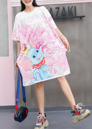 Women pink Cotton clothes animal print short summer Dresses - SooLinen