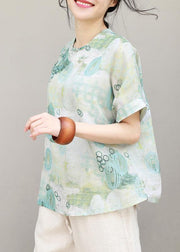 Women prints linen clothes For Women Chinese Button cotton summer blouse - SooLinen