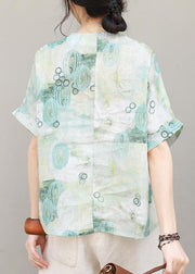 Women prints linen clothes For Women Chinese Button cotton summer blouse - SooLinen
