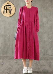 Women purple linen Wardrobes Cinched pockets cotton spring Dress - SooLinen