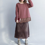 Women purple red cotton clothes 2025 Cotton baggy o neck hollow out top