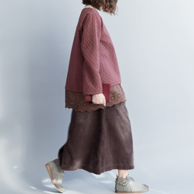 Women purple red cotton clothes 2025 Cotton baggy o neck hollow out top