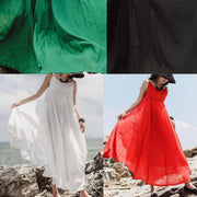 Women red sleeveless clothes For Women Casual Summer Solid Color Double Layer Hem Dress - SooLinen