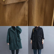 Women stand collar Large pockets Plus Size maxi coat green Midi coat - SooLinen