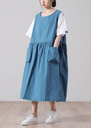 Women tie waist Khaki Cotton big hem Summer Holiday Dress - SooLinen