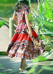 Women v neck drawstring cotton clothes For Wardrobes floral Dresses summer - SooLinen