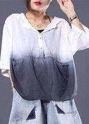 Women v neck hooded cotton clothes For Women white gradient color cotton summer shirts - SooLinen