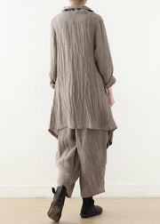 Women v neck Cinched Plus Size trench coat khaki baggy outwear fall - SooLinen